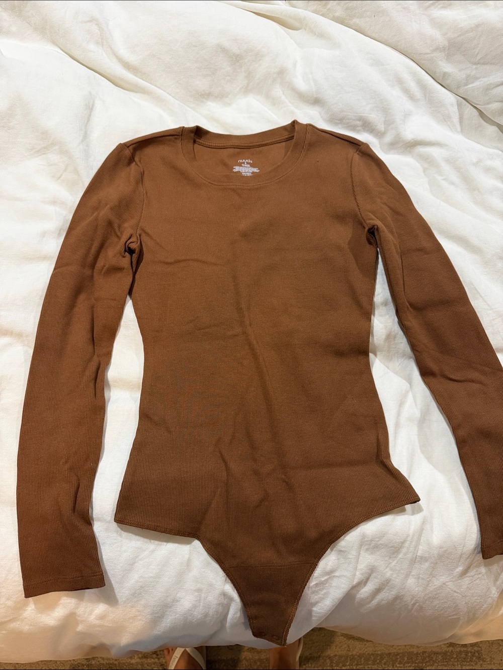 Nuuds Women’s Long Sleeve Scoop Neck Bodysuit chocolate brown S